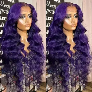 13x4 Inch Deep Part Space Ombre Purple with Black Roots Lace Front Wig - Heat Resistant, Pre-plucked Hairline, Loose Curly Wave, Glueless, Long, Loose Wavy, Daily Party Use Synthetic Wig for Women