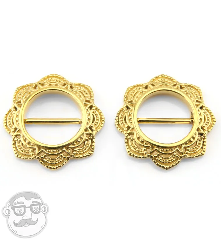 14G Mandala Gold PVD Stainless Steel Nipple Clicker Ring