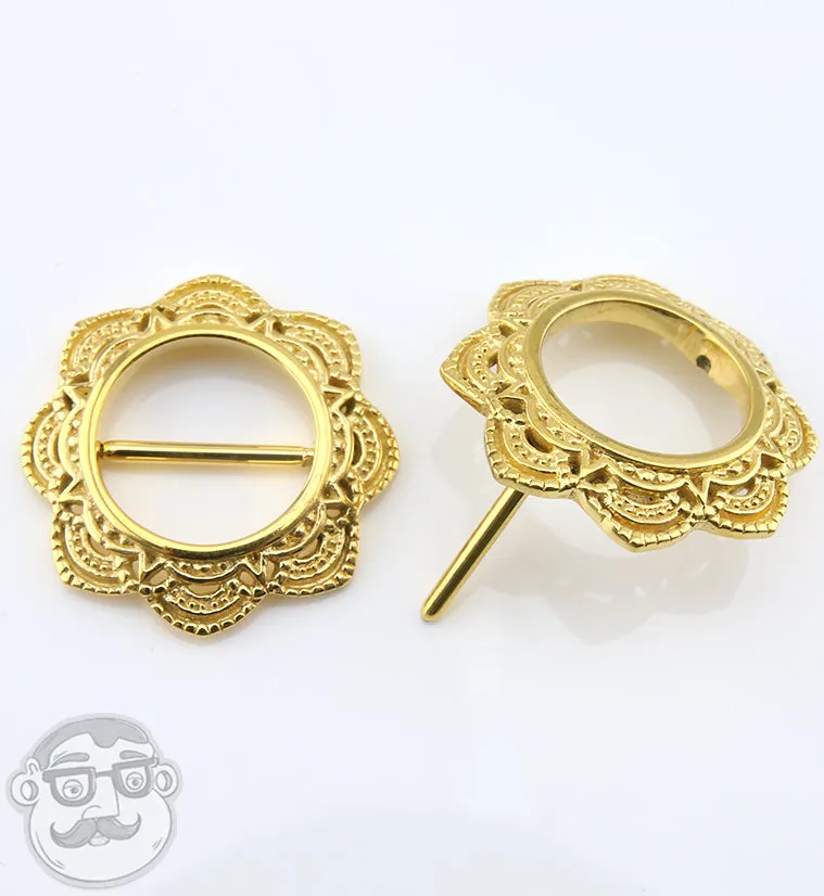 14G Mandala Gold PVD Stainless Steel Nipple Clicker Ring