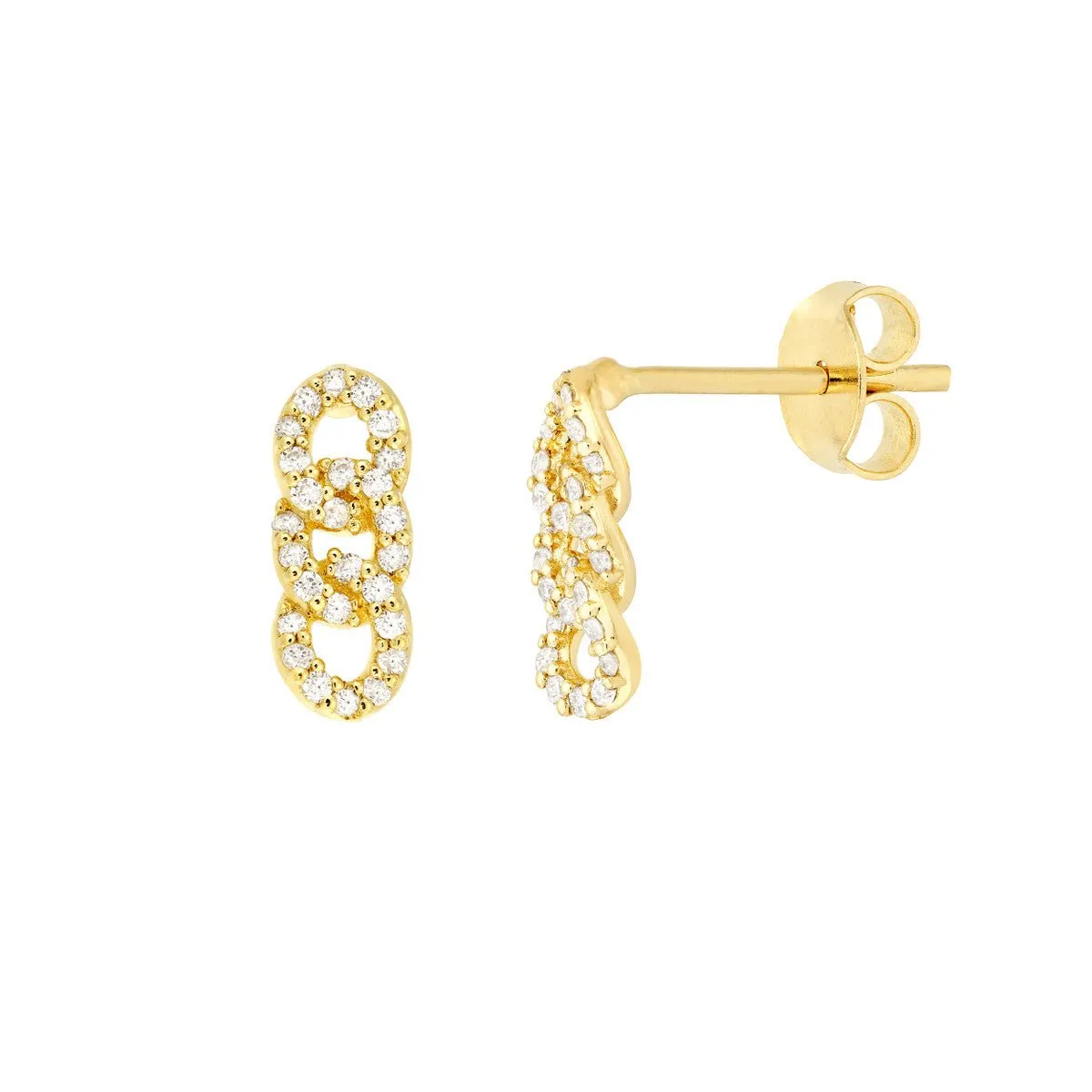 14K Yellow Gold Diamond Triple Link Earrings