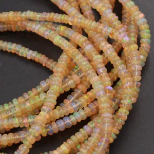 16 Inches Ethiopian Opal Beads Rondelle Graduating 3mm 4mm AAA Super Flashy Fiery Rainbow Yellow Opal Smooth Rondelle Beads 16" Strand A6