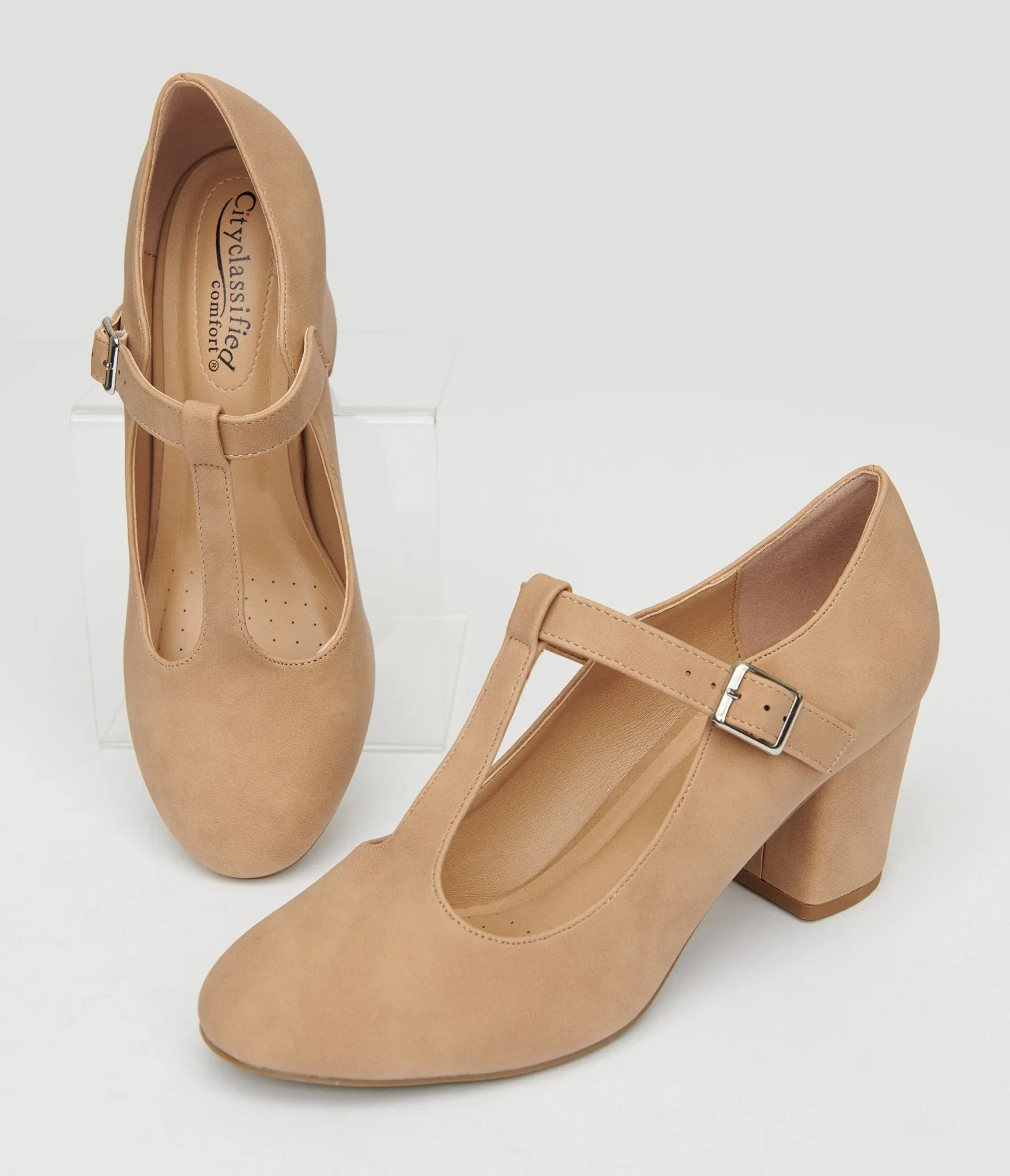 1920s Nude Suede T-Strap Mary Jane Heels