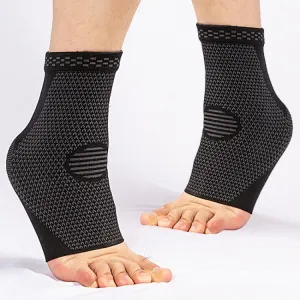 1pair Nylon Knitted Ankle Pads Compression Support Anti-Sprain Cycling Protective Gear(Black L)