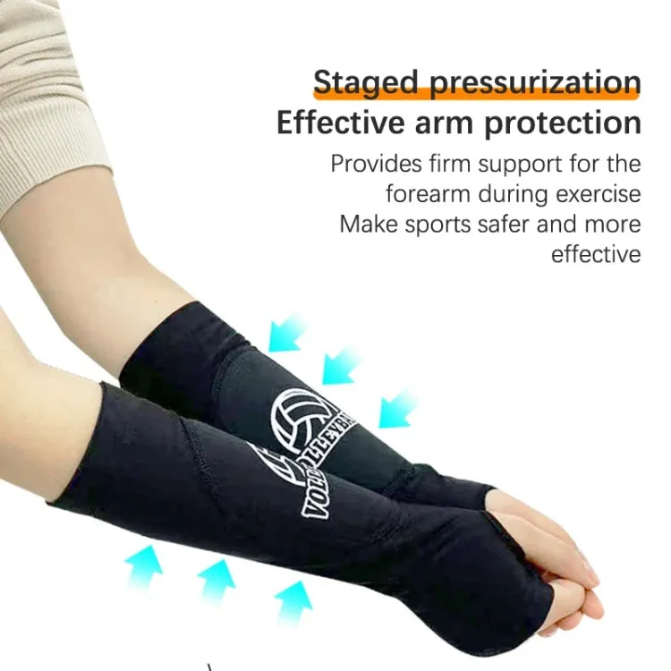 1pair Volleyball Arm Sleeves Passing Forearm Guard with Protection Pad and Thumbhole, Spec: Youth Style Black