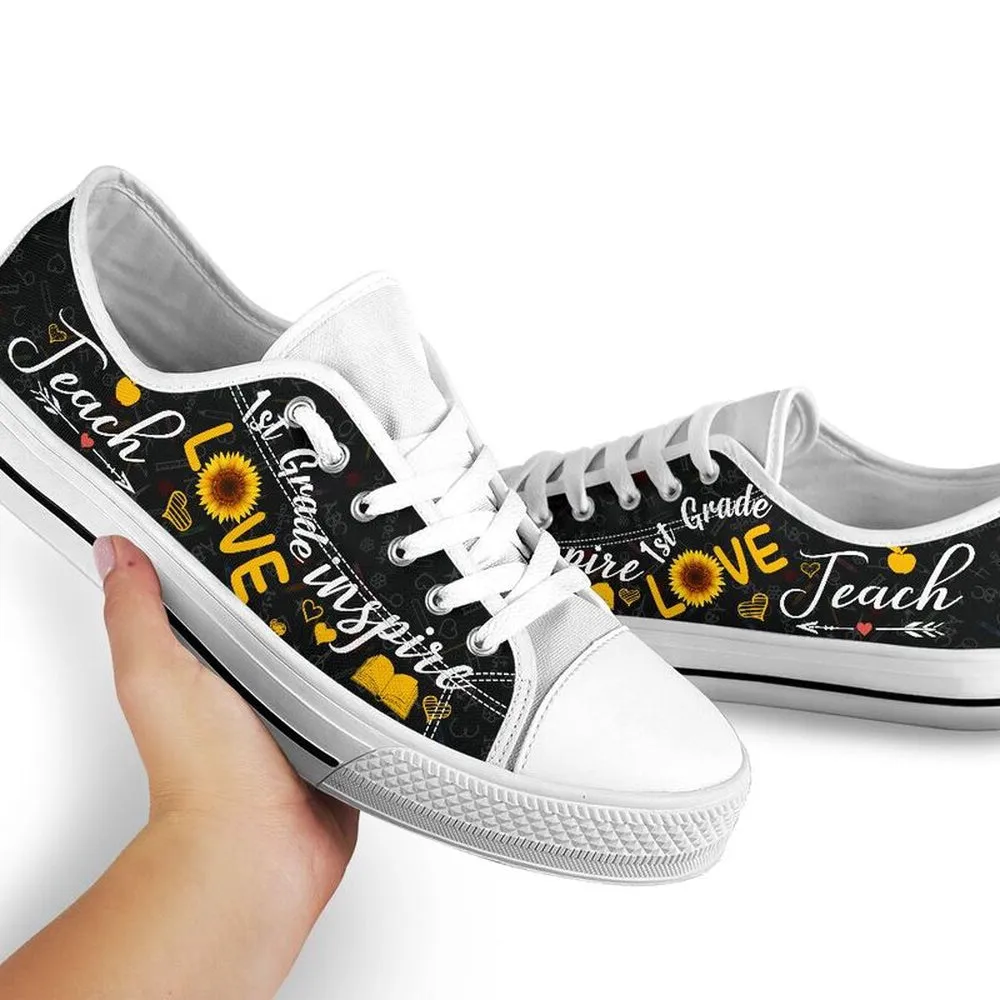 1St Grade Teach Sunflower Low Top Shoes, Teacher Shoes, Low Top Sneakers