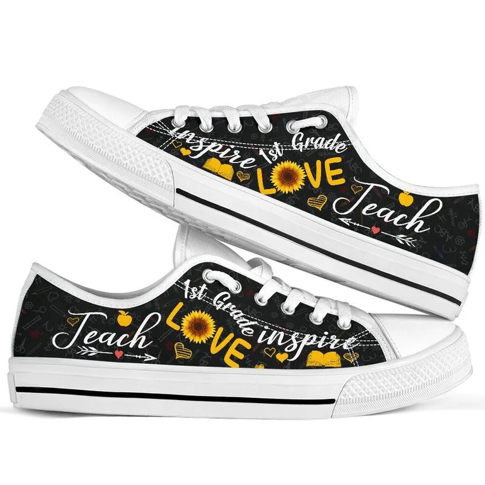 1St Grade Teach Sunflower Low Top Shoes, Teacher Shoes, Low Top Sneakers