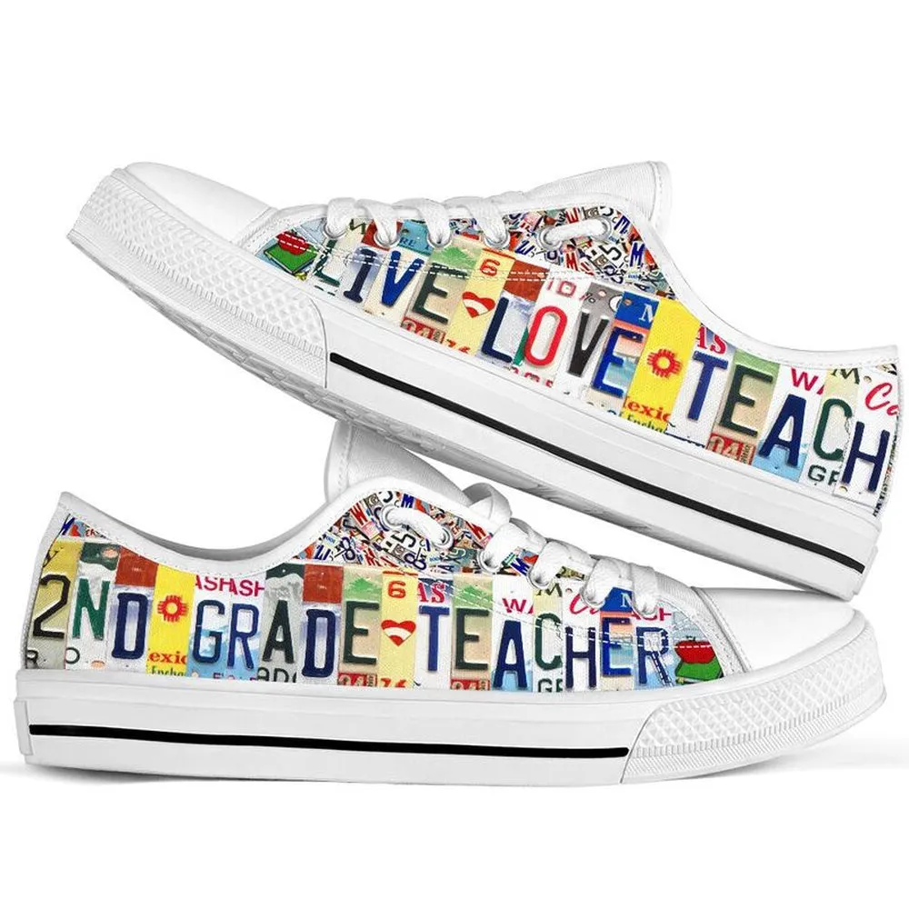 2Nd Grade Live Love License Plates Low Top Shoes, Teacher Shoes, Low Top Sneakers