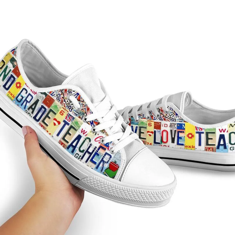 2Nd Grade Live Love License Plates Low Top Shoes, Teacher Shoes, Low Top Sneakers