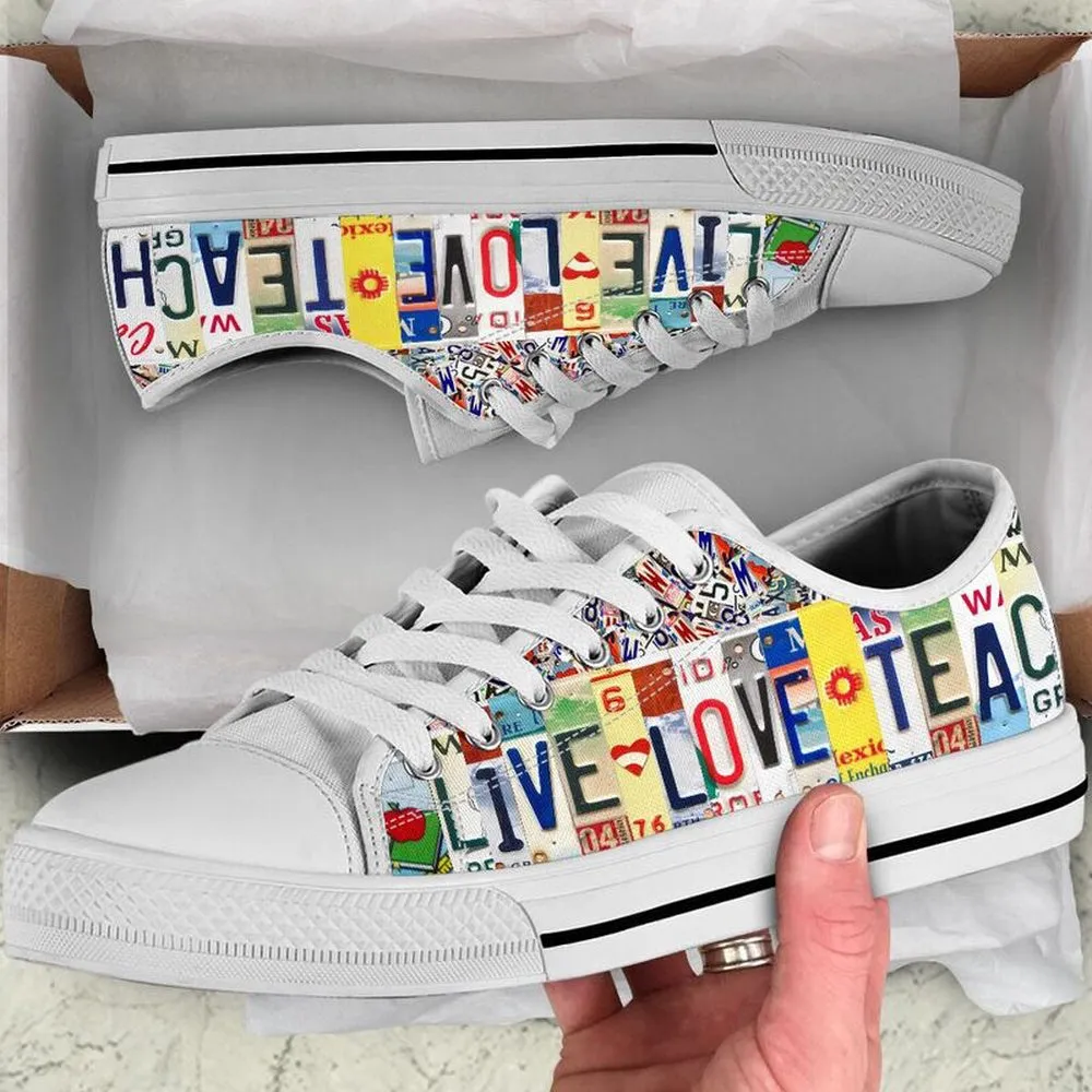 2Nd Grade Live Love License Plates Low Top Shoes, Teacher Shoes, Low Top Sneakers