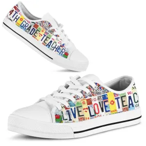 4Th Grade Live Love License Plates Low Top Shoes, Teacher Shoes, Low Top Sneakers