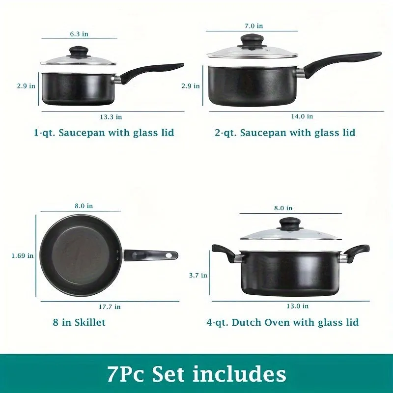 7pcs Premium Non-Stick Aluminum Cookware Set - Durable, Easy-to-Clean, Heat-Resistant Cooking Pots and Pans for Effortless Meal Preparation - Elevate Your Culinary Experience