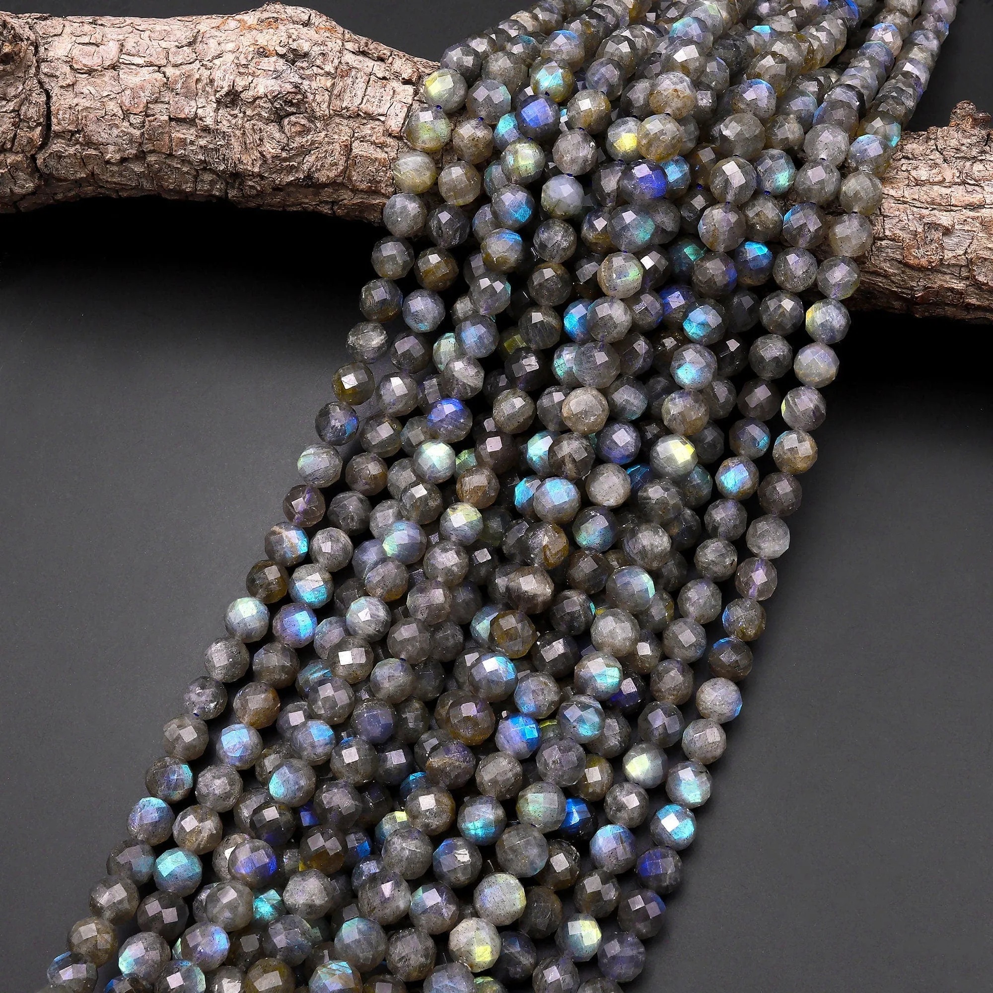 AA Natural Blue Labradorite Faceted 8mm Round Beads Nothing But Fire Best Quality 15.5" Strand