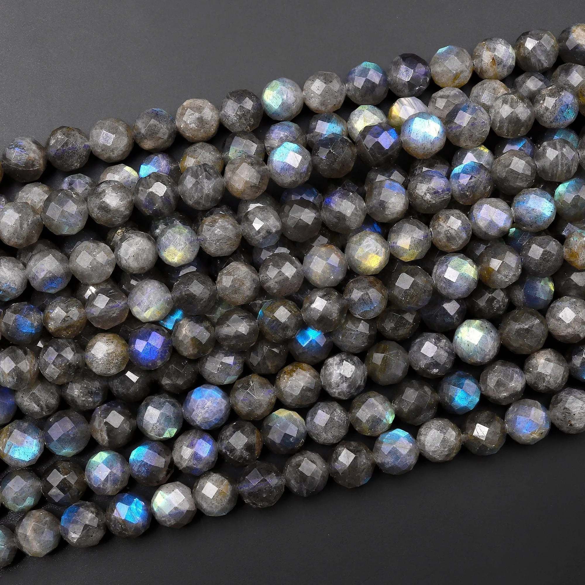 AA Natural Blue Labradorite Faceted 8mm Round Beads Nothing But Fire Best Quality 15.5" Strand