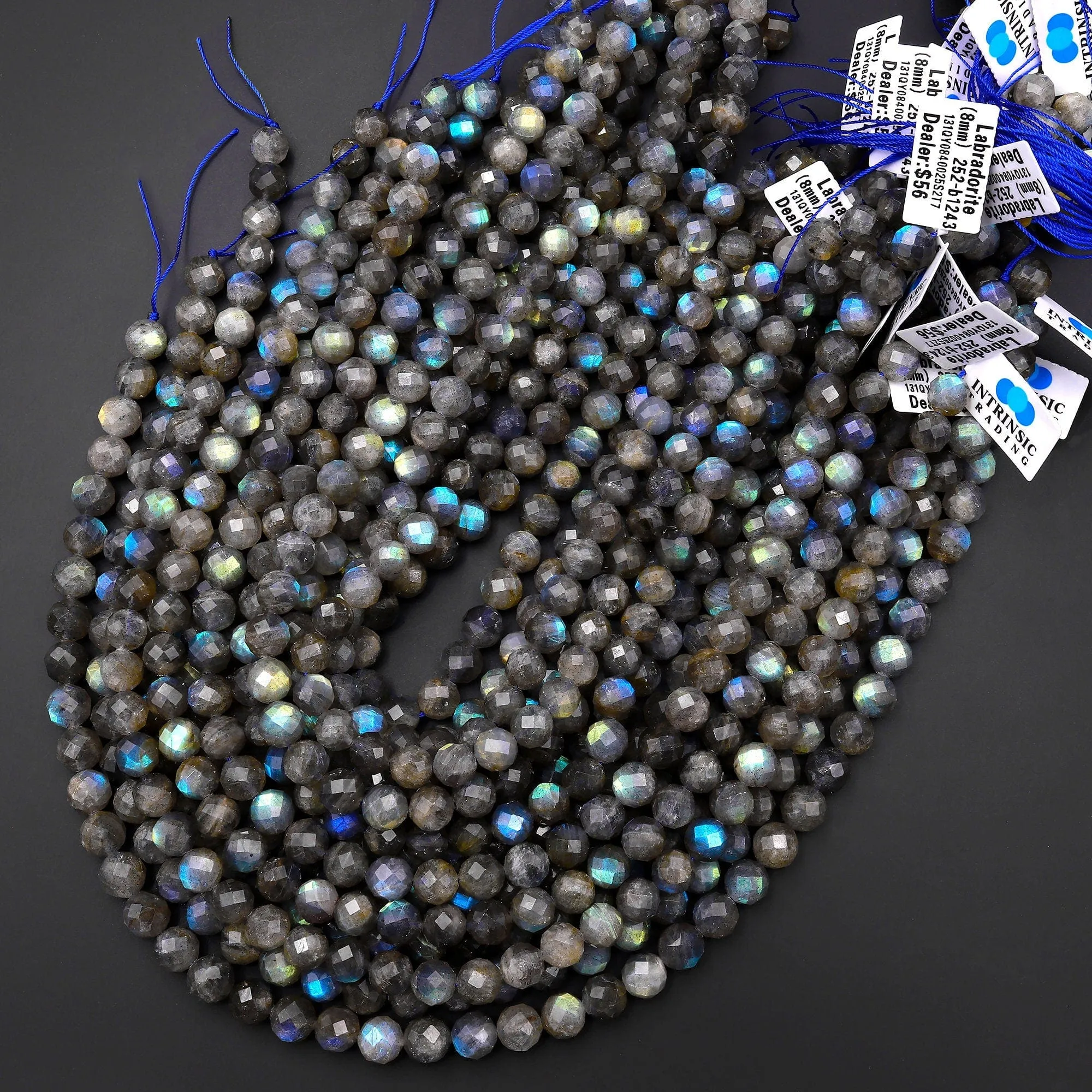 AA Natural Blue Labradorite Faceted 8mm Round Beads Nothing But Fire Best Quality 15.5" Strand