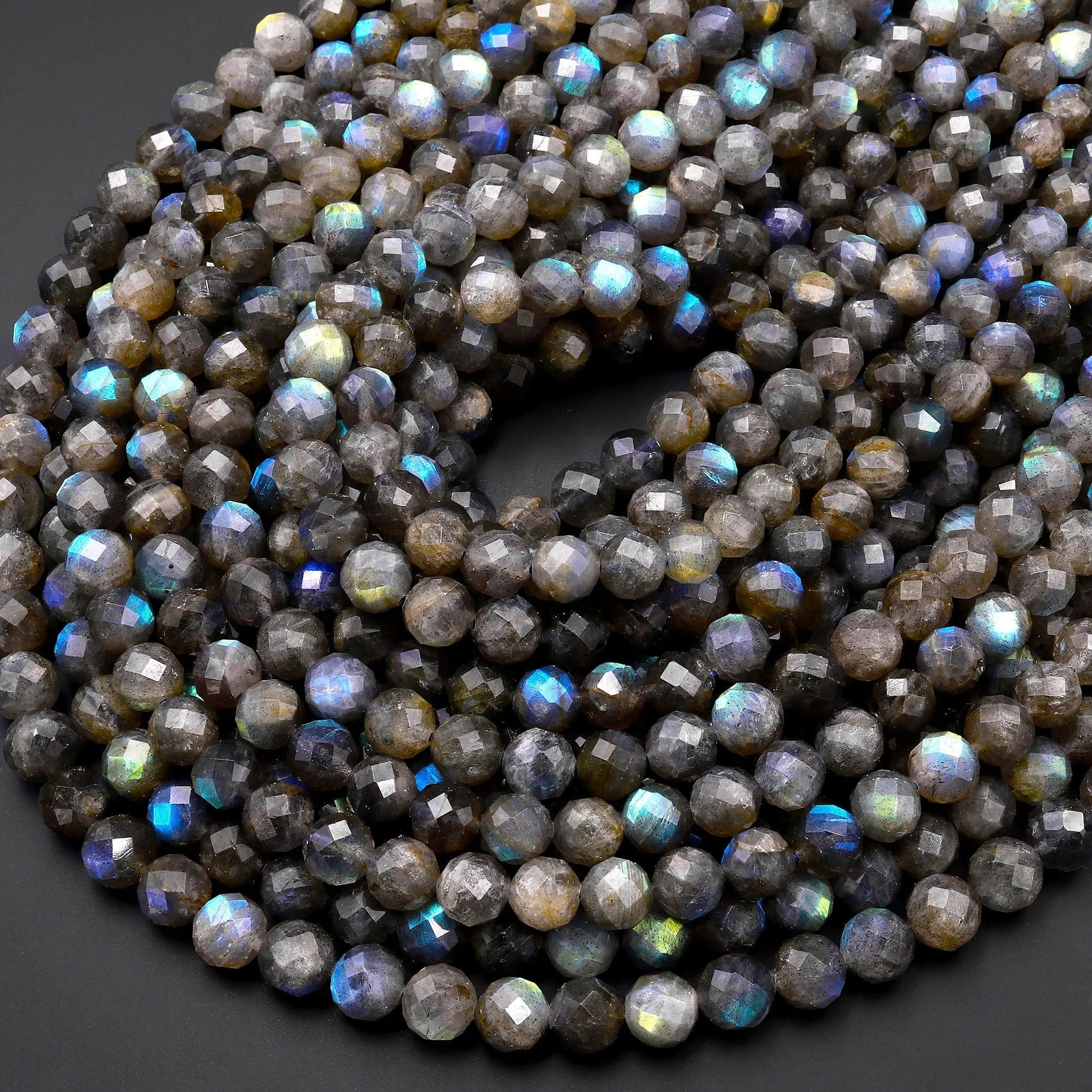 AA Natural Blue Labradorite Faceted 8mm Round Beads Nothing But Fire Best Quality 15.5" Strand