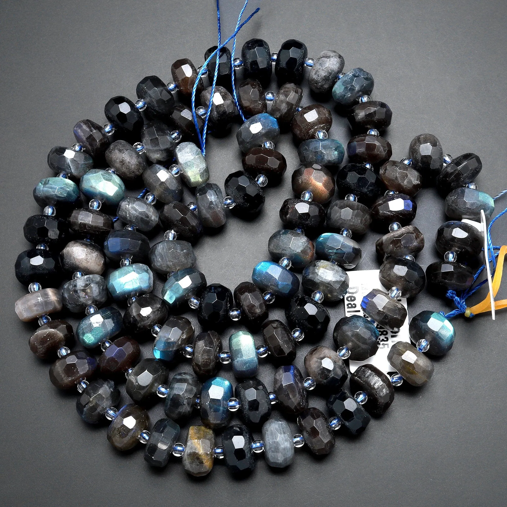 AAA Large Flashy Natural Dark Labradorite Faceted 12mm Rondelle Beads Tons of Rainbow Fire 15.5" Strand Strand