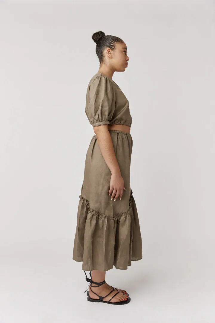 Alkam Eleanor One Shoulder Midi Dress -Khaki