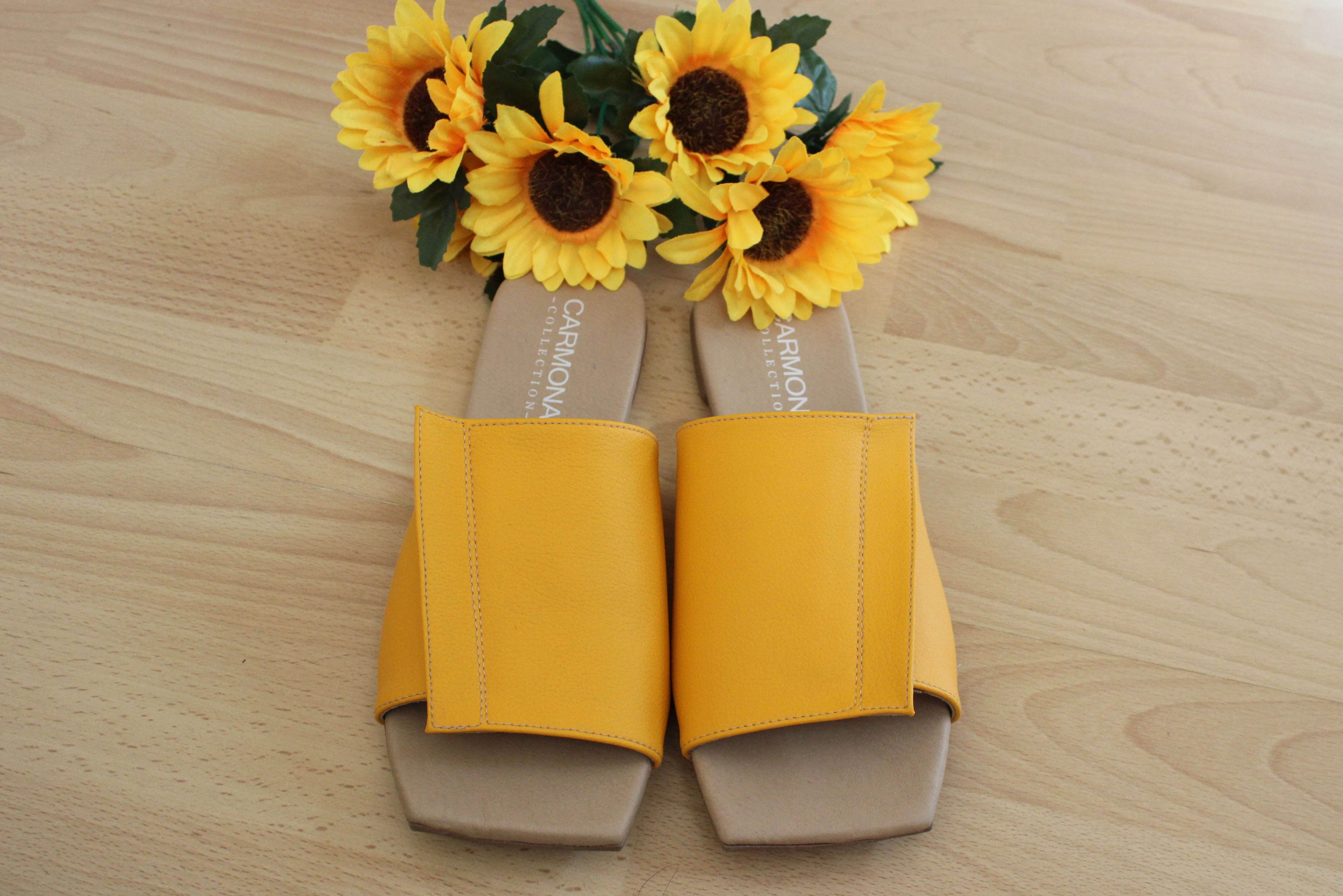 Andrea Cactus Leather Vegan Sandals | Yellow