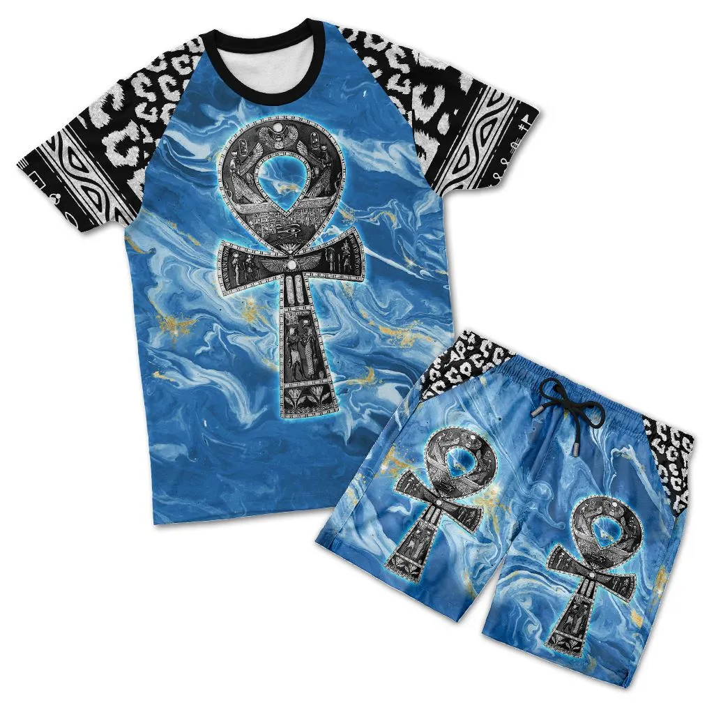 Ankh On Blue Marble T-shirt and Shorts Set