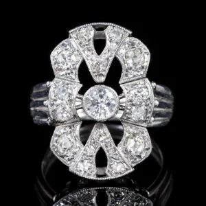 Art Deco Platinum Diamond Cluster Ring 2ct of Diamond