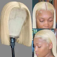 Ash Blonde Highlight Lace Front Wig Human Hair 360 Lace Frontal Wigs HD Transparent Short Straight Bob Wigs for Women Synthetic Heat Resistant