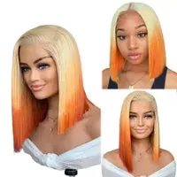 Ash Blonde Highlight Lace Front Wig Human Hair 360 Lace Frontal Wigs HD Transparent Short Straight Bob Wigs for Women Synthetic Heat Resistant