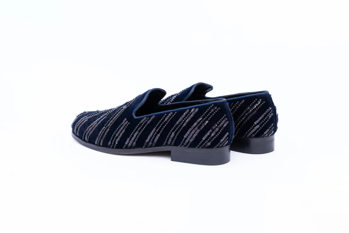 ASYMMETRIC EMBROIDERY SLIP-ONS-BLUE