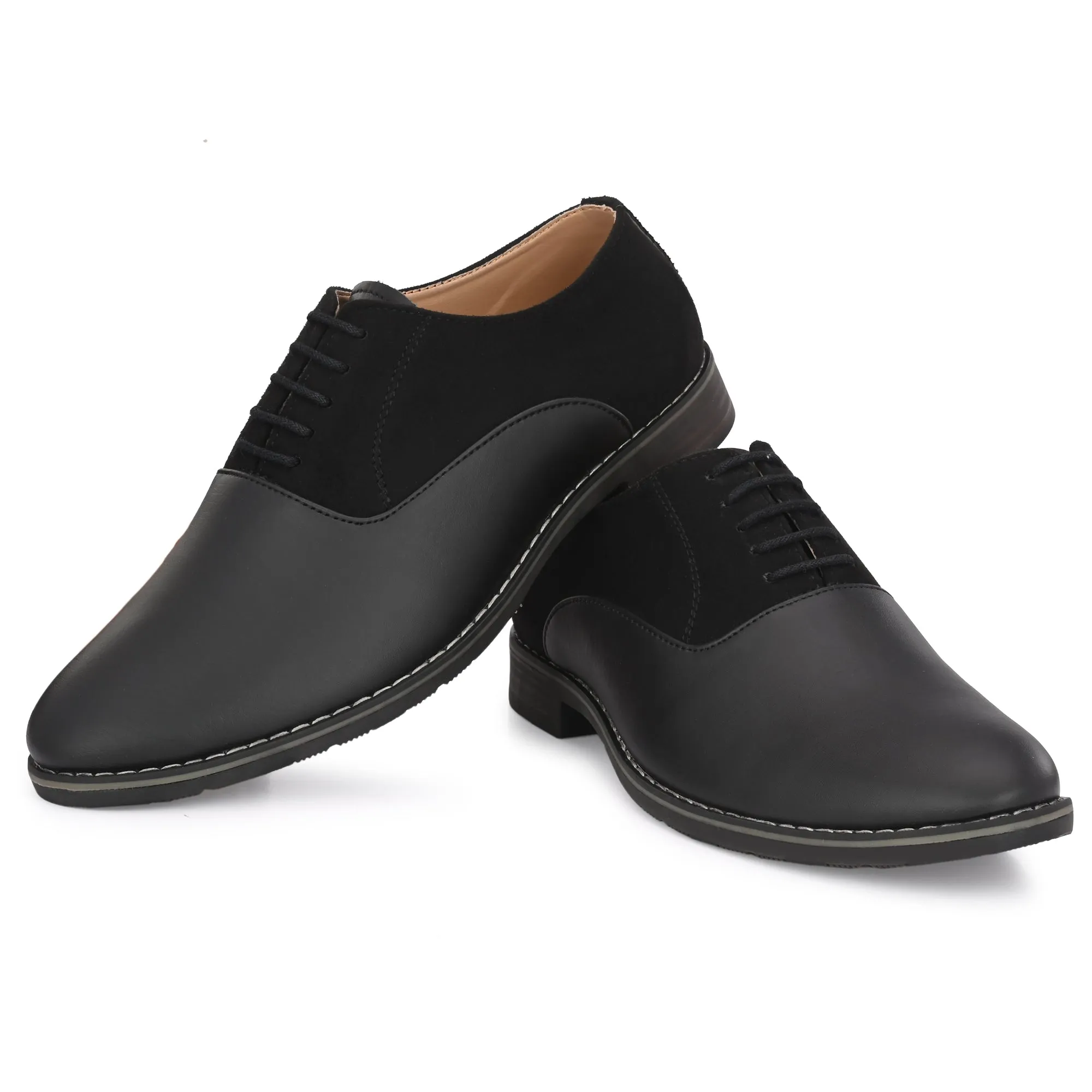 Attitudist Unisex Handcrafted Plain Oxford Matte Gradient Black Formal Derby Shoes With Round Toe