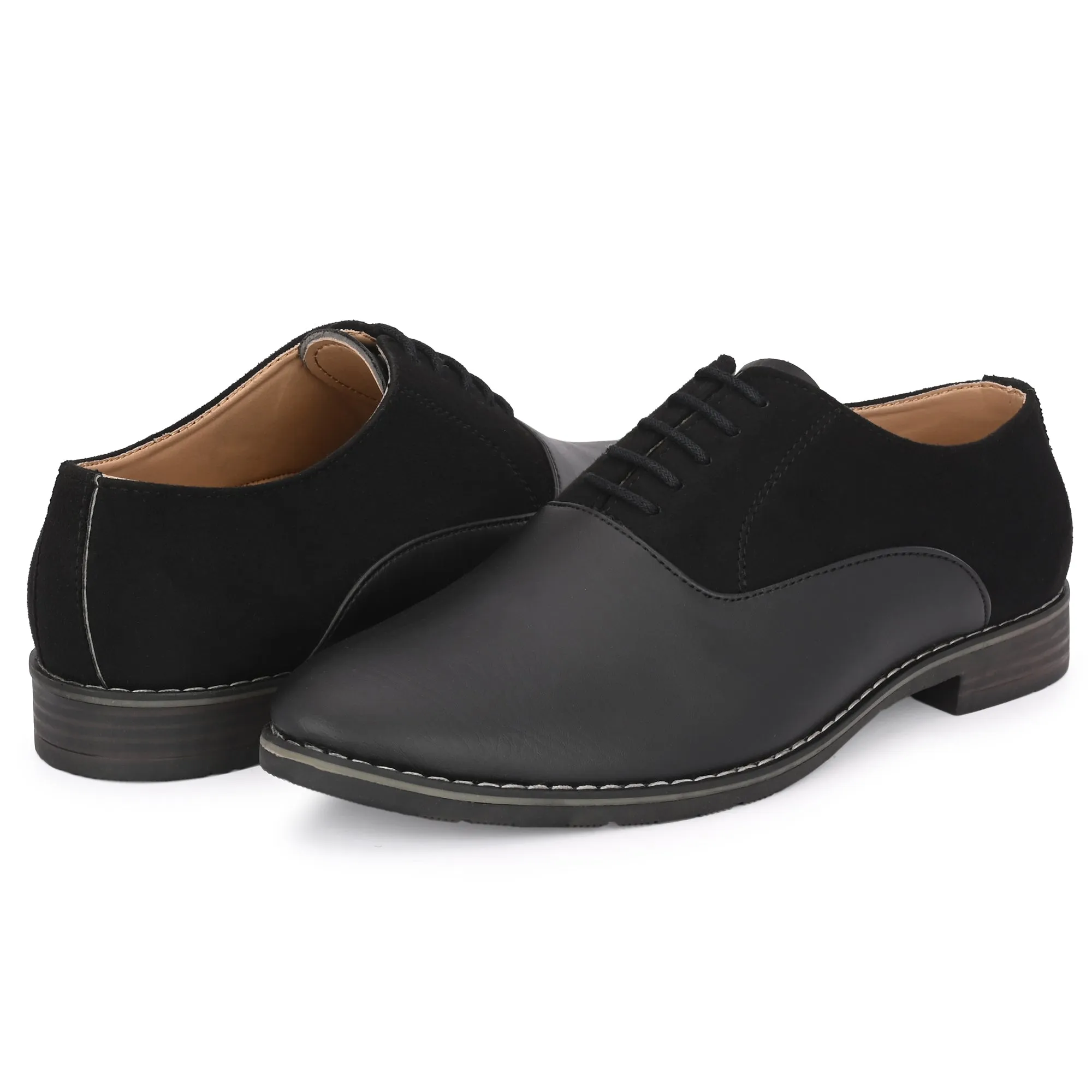 Attitudist Unisex Handcrafted Plain Oxford Matte Gradient Black Formal Derby Shoes With Round Toe