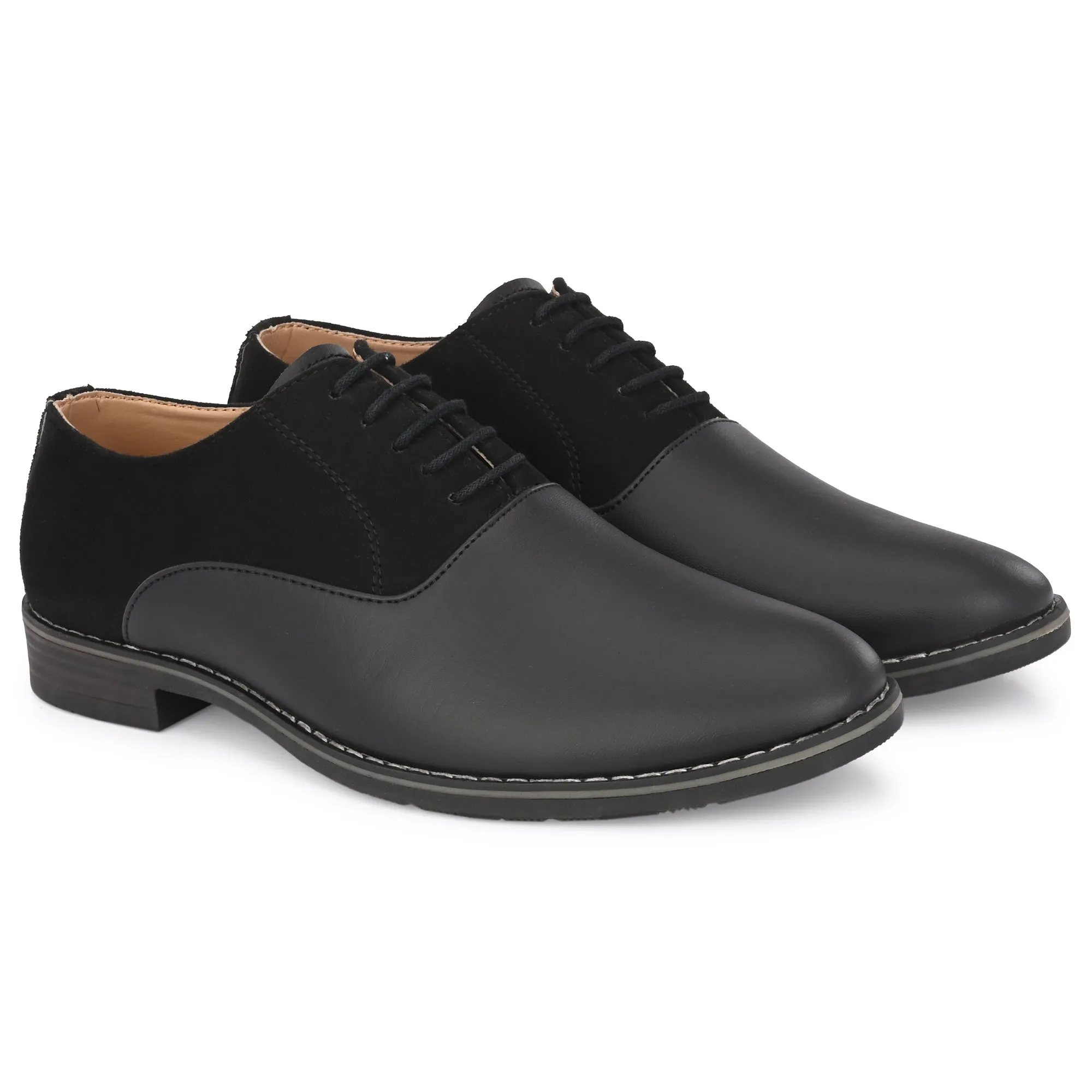 Attitudist Unisex Handcrafted Plain Oxford Matte Gradient Black Formal Derby Shoes With Round Toe