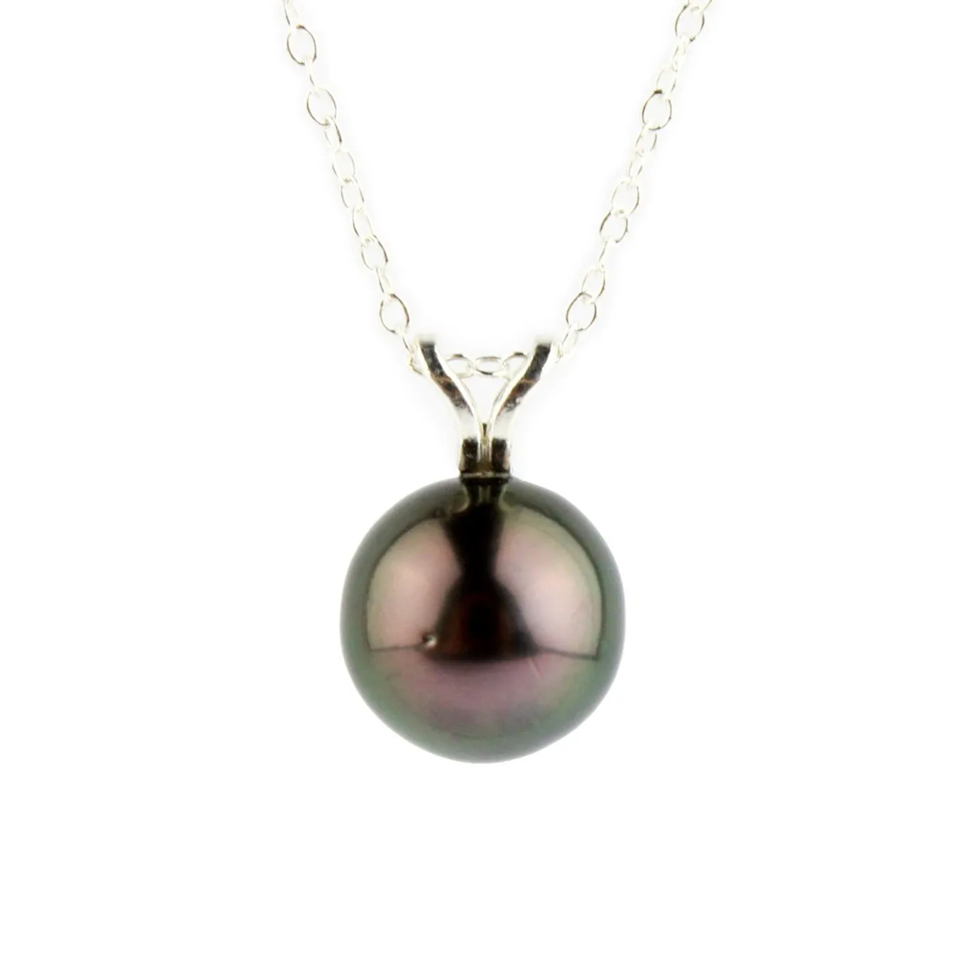 Aubergine Peacock 9mm Tahitian Pearl Necklace on Sterling Silver