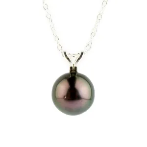 Aubergine Peacock 9mm Tahitian Pearl Necklace on Sterling Silver