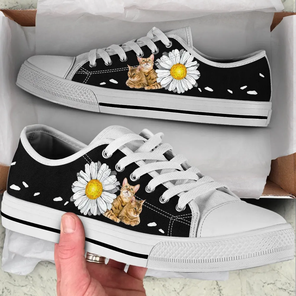 Bengal Cat Lover Shoes Daisy Petal Low Top Shoes - Sneaker For Cat Walking - Best Shoes For Men And Women, Cat Canvas Shoes