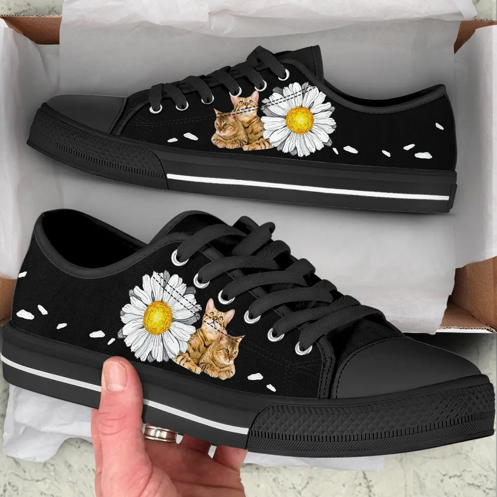 Bengal Cat Lover Shoes Daisy Petal Low Top Shoes - Sneaker For Cat Walking - Best Shoes For Men And Women, Cat Canvas Shoes