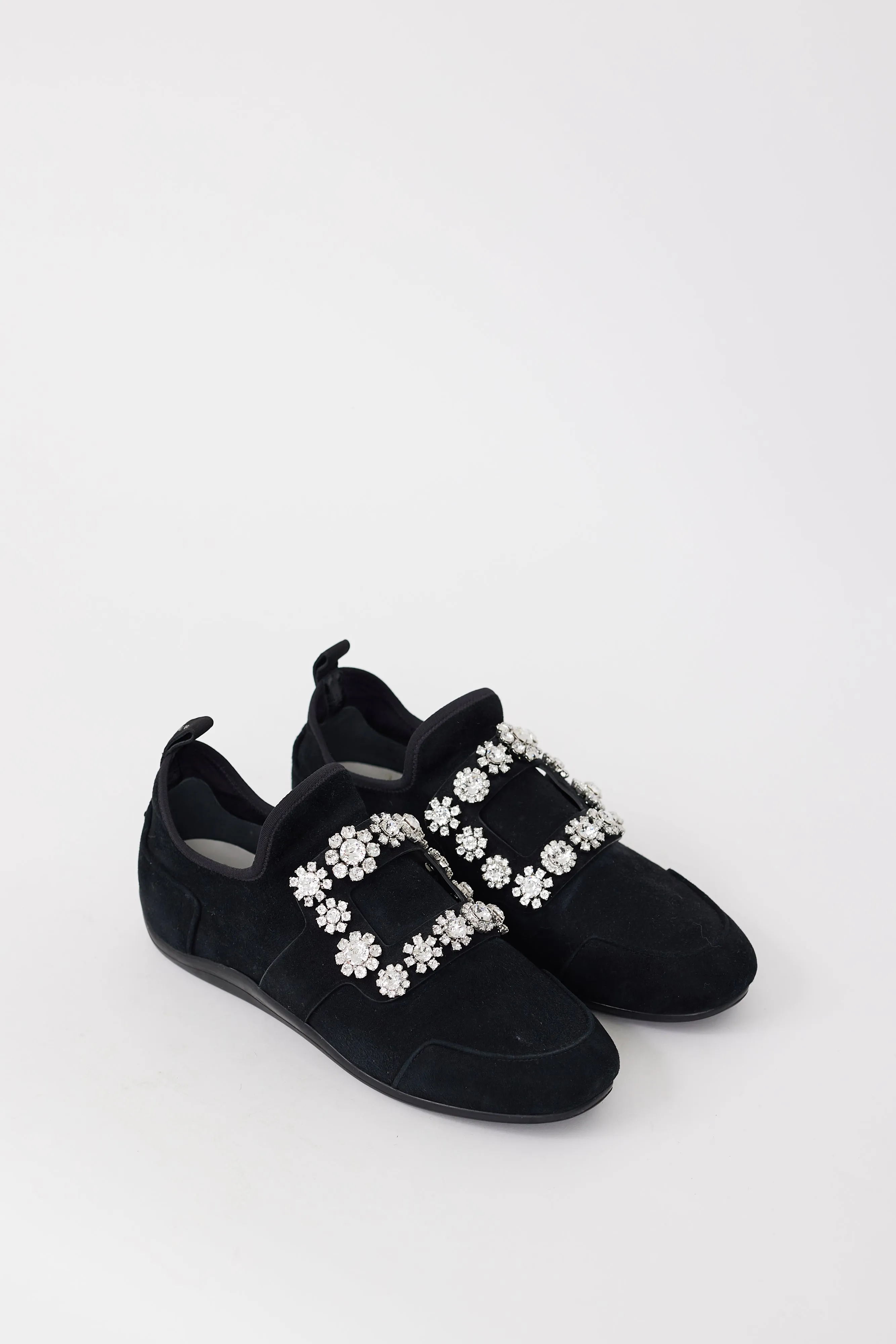 Black Suede Viv' Run Strass Buckle Sneaker