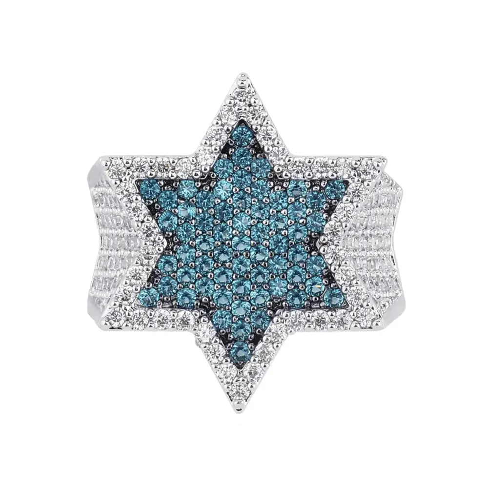 Blue Diamond Star Ring in White Gold