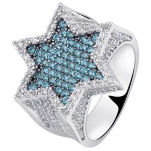 Blue Diamond Star Ring in White Gold