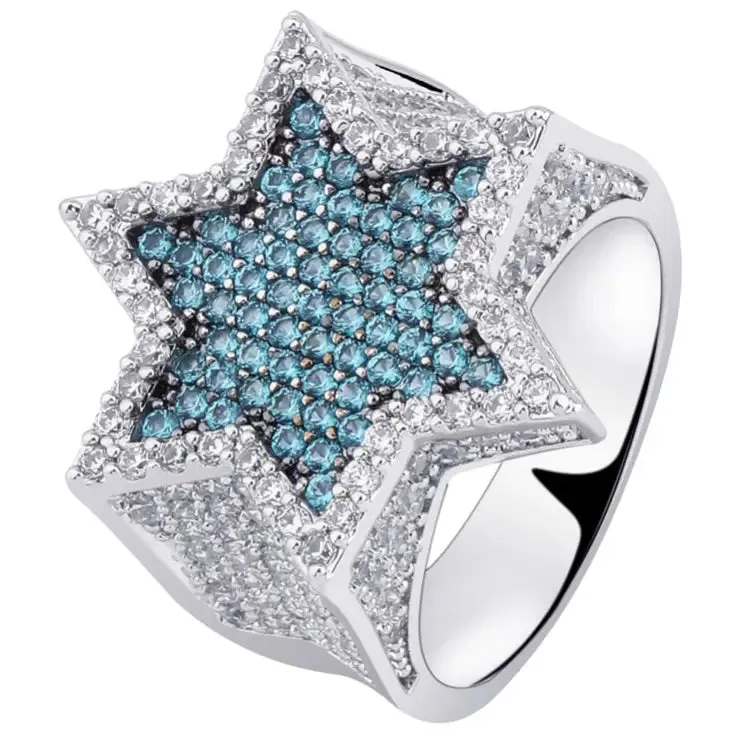 Blue Diamond Star Ring in White Gold