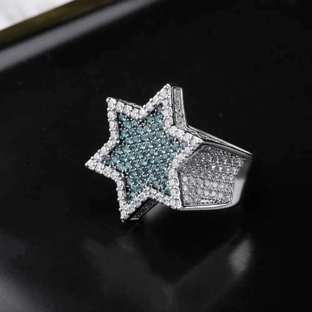 Blue Diamond Star Ring in White Gold