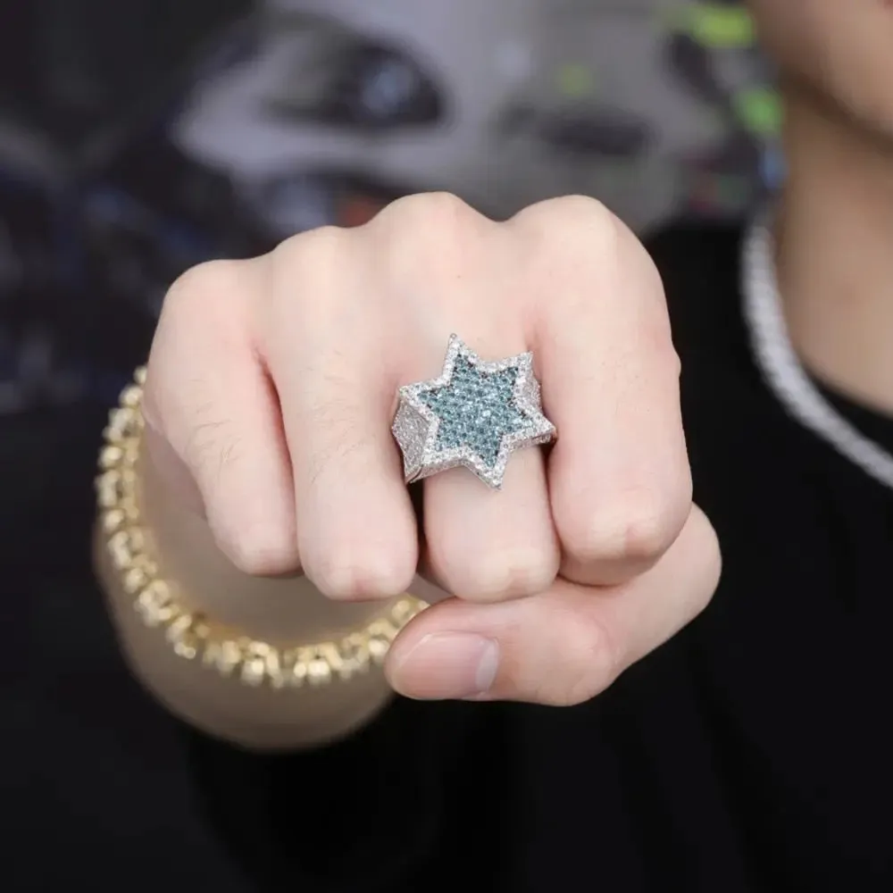 Blue Diamond Star Ring in White Gold