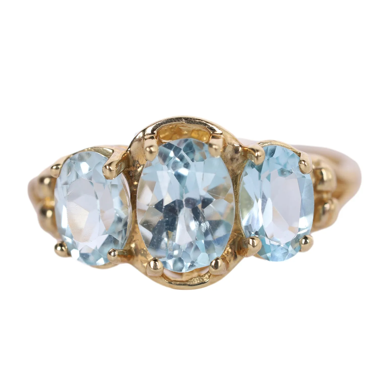 Blue Topaz Gold 3 Stone Ring Size 6.75 (Authentic Pre-owned)