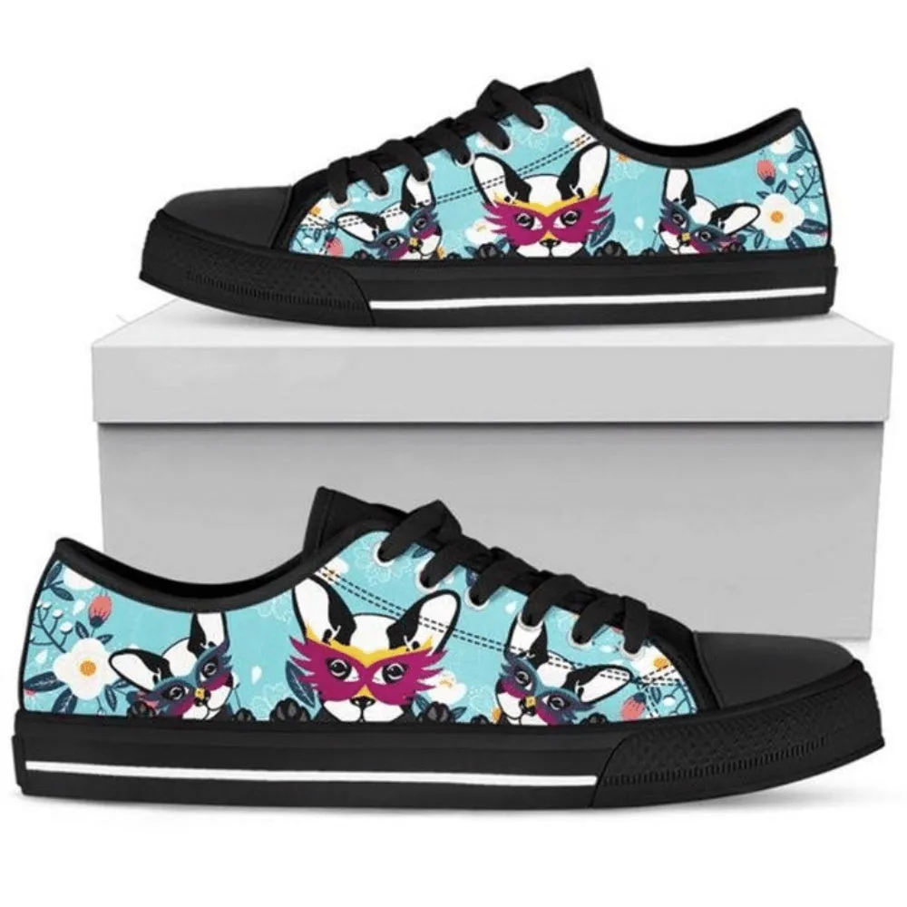 Boston Terrier Low Top Shoes Sneaker, Dog Printed Shoes, Canvas Shoes For Men, Women