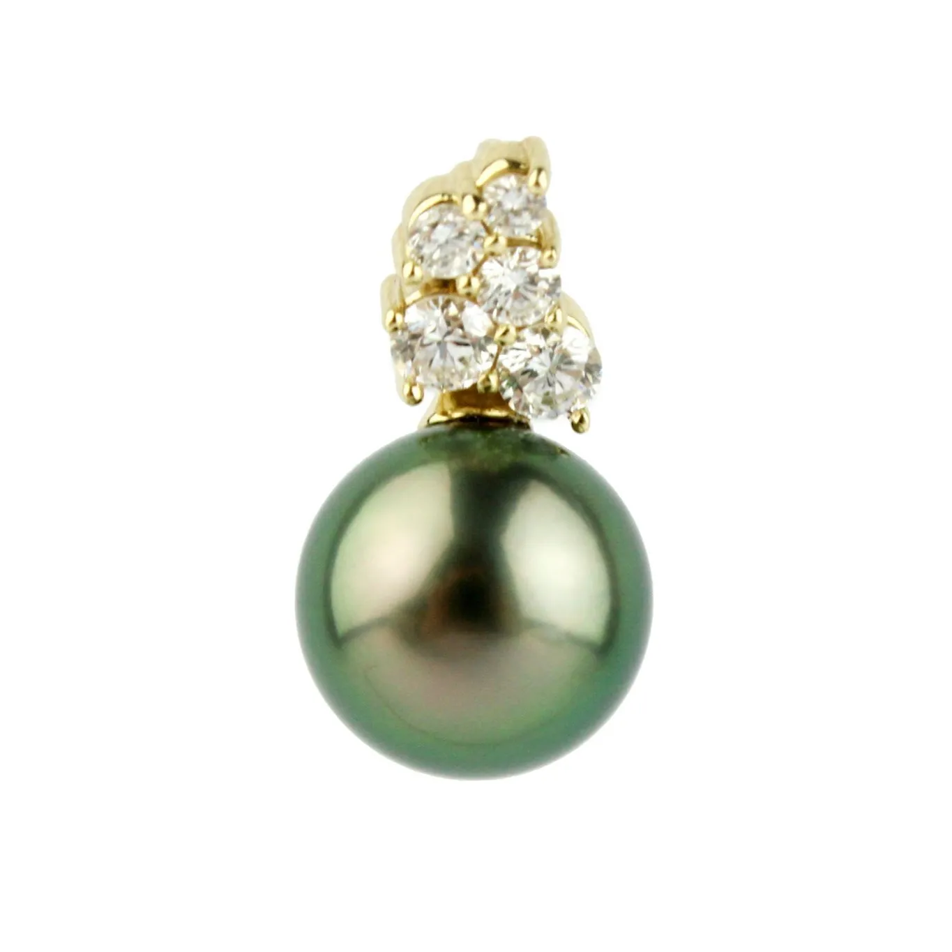 Bright Peacock Green Pearl & Diamond Asteria Pendant or Necklace on 14K Yellow Gold