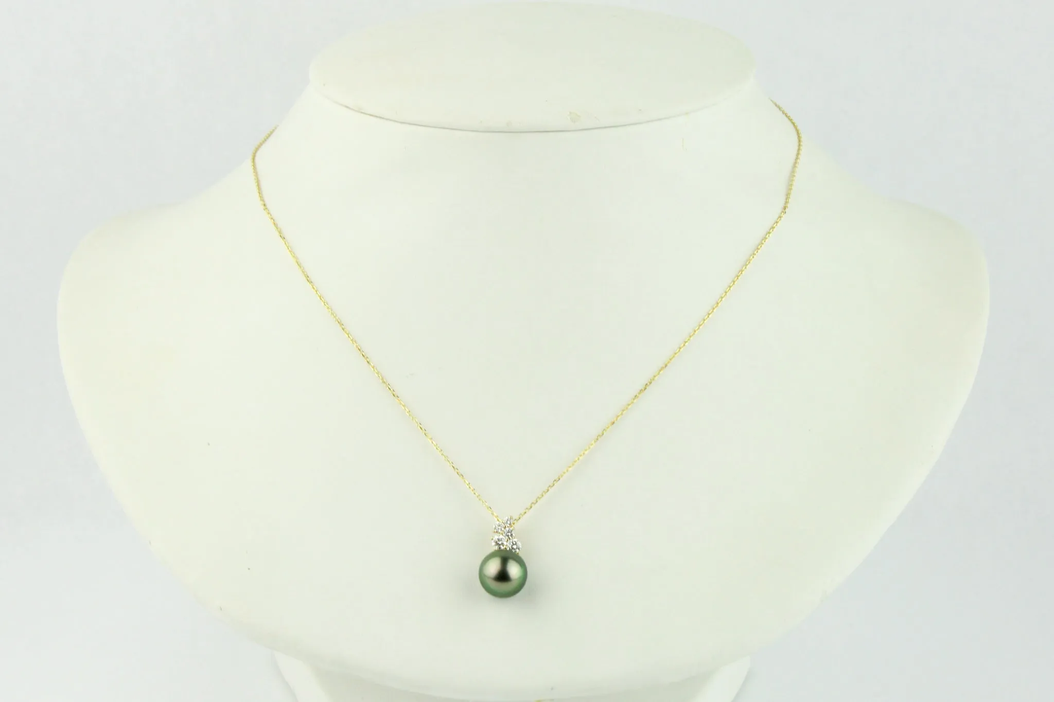 Bright Peacock Green Pearl & Diamond Asteria Pendant or Necklace on 14K Yellow Gold