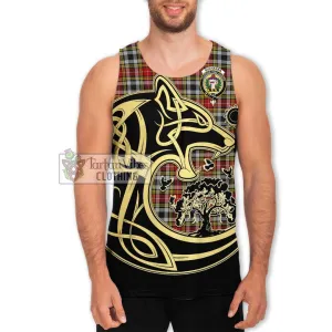 Buchanan Old Dress Tartan Men's Tank Top with Family Crest Celtic Wolf Style