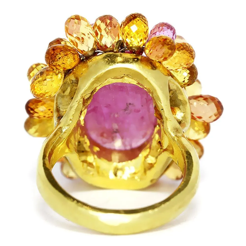 Certified Pink Sapphire Ring with Brioletts 18K 38.00ctw