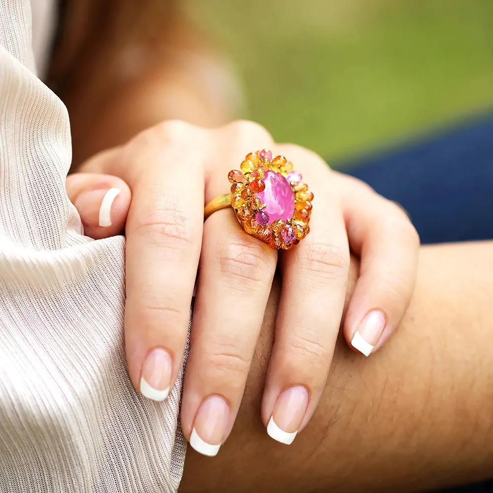 Certified Pink Sapphire Ring with Brioletts 18K 38.00ctw