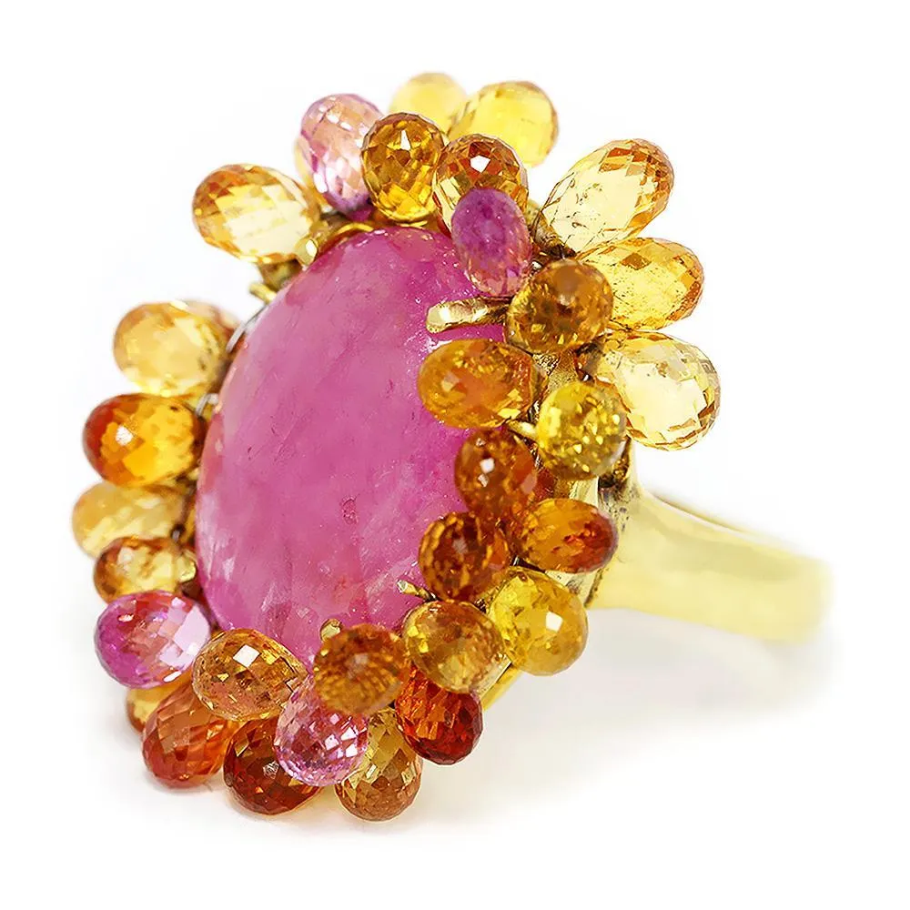 Certified Pink Sapphire Ring with Brioletts 18K 38.00ctw