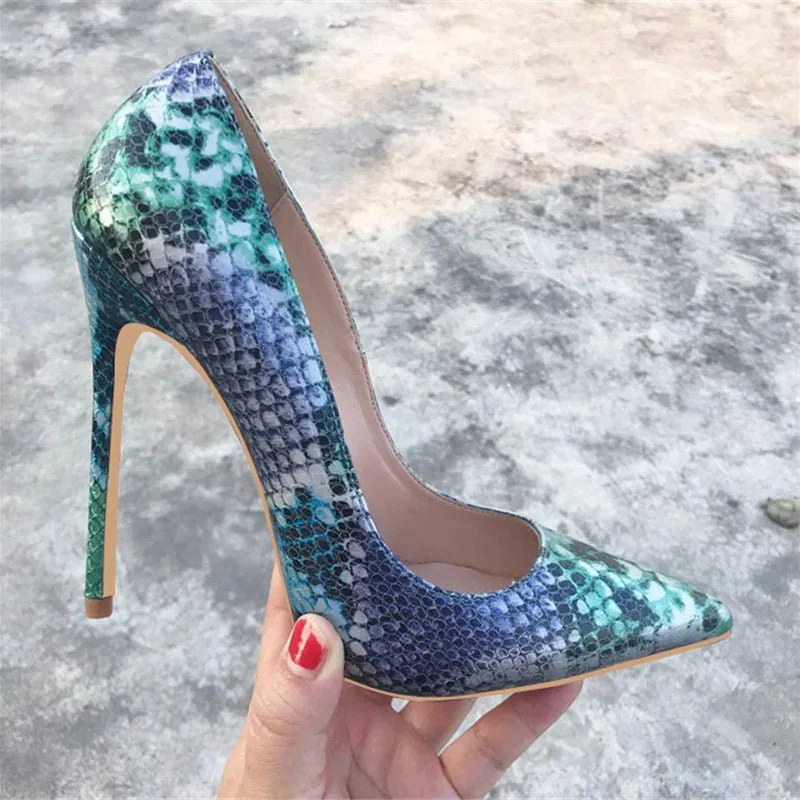 Chic Camo Snakeskin Pointed Toe Stiletto Pumps