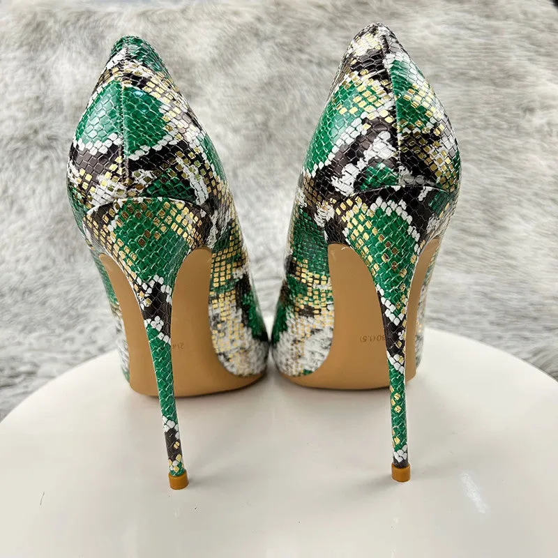 Chic Camo Snakeskin Pointed Toe Stiletto Pumps